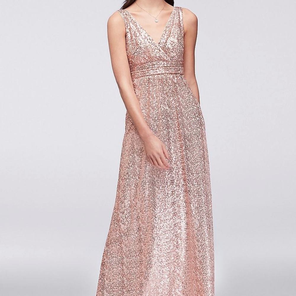 David’s Bridal Rose Gold Sequin Bridesmaid Dress